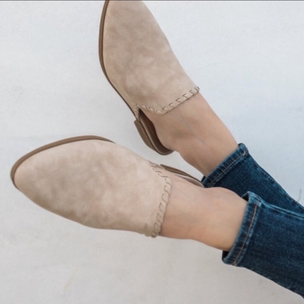 Taupe stitch detail mule ballerina flats - Picture 2 of 8